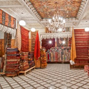 Colorful Moroccan Carpets in Traditional Artisan Shop